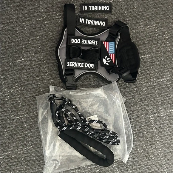 Black and Gray Service Dog Harness with Leash - Picture 2 of 7